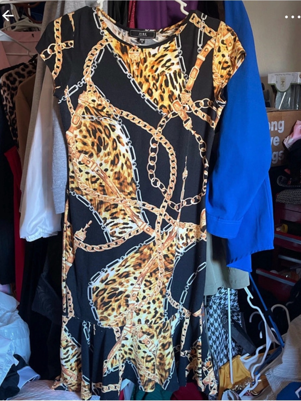 Vibe Black Dress with Gold Chain & Leopard Print